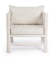 Poltrona bianco con cuscino in teak in stile naturale