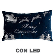 Cuscino led tessuto con renne blu cm50x30x12