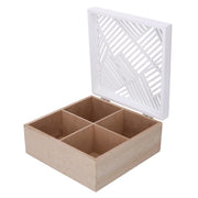 Scatola portathe legno bianco quadro 4 scomparti cm18x18h8