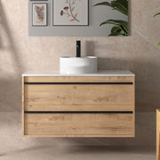 Mobile bagno sospeso Nuar100 rovere ostippo lavabo appoggio 2 cassetti 100x45x54h