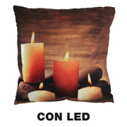Cuscino tessuto candele led marrone cm40x40