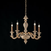 Lampadario in legno Avorio e foglia Oro cinque luci 53x h57 cm