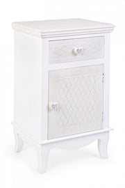 Comodino in MDF un anta un cassetto Bianco CHARLENE 40x32x h69,5 cm