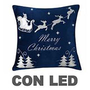 Cuscino led tessuto con renne blu cm40x40x12