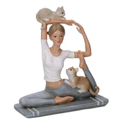 Statua resina donna con gatti grigio cm14,5x6h16