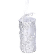 Candela paraffina foglie goffrate argento cm ø7h15
