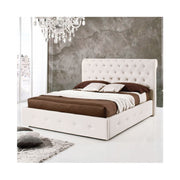 Letto una piazza e mezza c/contenitore in ecopelle bianca 140x223xh.120 cm