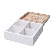 Scatola portathe legno 4 scomparti bianco quadro cm18x18h7