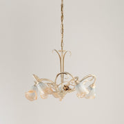 Lampadario a sospensione in ferro Avorio Oro rose cinque luci 60x h47 cm