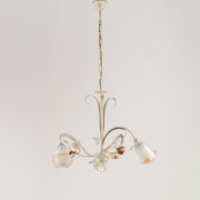 Lampadario a sospensione in ferro Avorio Oro rose tre luci 54x h43 cm