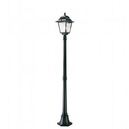 Lampada da terra in alluminio pressofuso, diffusori in vetro trasparente, altezza max 210mm, alimentazione 230V, potenza massima 100W nero