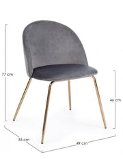 Sedia in velluto grigio con gambe oro
