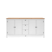 (2c) Mobile credenza 4 ante 3 cassetti bianco con top rovere 180x40xh.90 cm (BERGEN51BI) EFFEZ