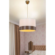 Lampada a sospensione Alfina tessuto bianco fascia effetto legno ASZ1668