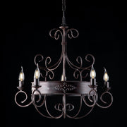 Lampadario in ferro laccato nero con decorazione ruggine 5 luci