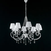 Lampadario in ferro Bianco otto luci decorazione shabby paralumi Bianchi 90x h75 cm