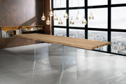 Tavolo allungabile in rovere impillacciato e gambe in vetro temperato 160/240x90x76h cm