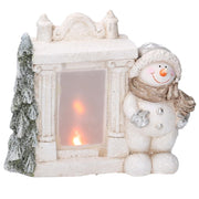 Camino resina con pupazzo di neve led bianco cm27x12h23