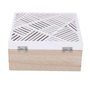 Scatola portathe legno bianco quadro 4 scomparti cm18x18h8