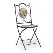 Sedia pieghevole in acciaio NAXOS con seduta e schienale decorate in ceramica 92h cm