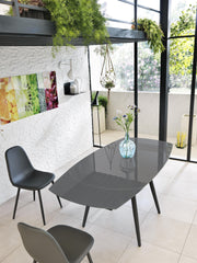 Tavolo allungabile in vetro temperato con top grigio 120/180x90h cm