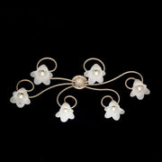 Plafoniera fiori in ferro Avorio Oro sei luci paralumi 99x50x h17 cm