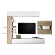 Parete attrezzata da soggiorno Bianco e rovere  L.295xP30xh.187 cm