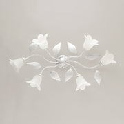 Plafoniera in ferro Bianco Argento sei luci vetri Alabastro Bianchi 95x52x h20 cm