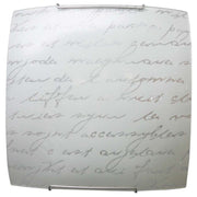 Plafoniera in vetro lastra con scritte  e  ganci acciaio 40x11xh.40 cm