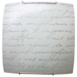 Plafoniera in vetro lastra con scritte  e  ganci acciaio 40x11xh.40 cm