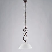 Lampadario in ferro Nero ruggine una luce paralume  vetro Alabastro bianchi 30x h52 cm
