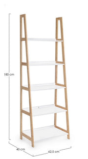 Libreria in legno di bamboo ripiani in mdf laccati bianco opaco  cm 62,5x 40xh. 180