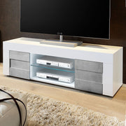 Base  Porta TV bianco lucido 2 ante grigio cemento  L.138 P.42 H.44 cm