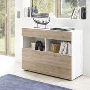 Mobile madia 1 cassetti 1 ribalta bianco/rovere 111x42xh 82 cm