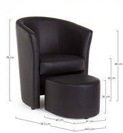 Poltrona in similpelle con pouf estraibile Nero RITA 64,5x 59,5x h78 cm