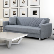 Divano letto 3 posti in tessuto grigio con contenitore 214x80xH.83 cm