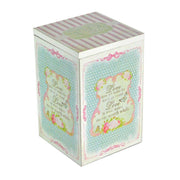 Delice pink striped rectangular wooden tea box cm11,5x11,5h18