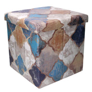 Puff ecopelle pieghevole blu marocco quadro cm38x38h38