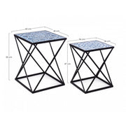 Set 2 tavolini NEAPOLIS in acciaio con piano in mdf decorato con stampa 55h 47h cm