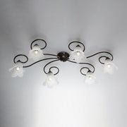 Plafoniera ferro Marrone Oro sei luci paralumi in vetro Bianco 99x50x h17 cm