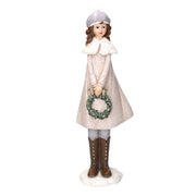 Statua resina bambina con ghirlanda bianco cm8x12h31,5