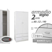 Armadio da camera due ante bianco  Cm 80  x 52 x 190 h