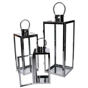 Lanterna metallo 1-3 argento quadro cm21x20,3h52,5