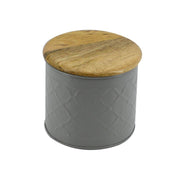 Barattolo metallo tappo legno grigio cmø15h14