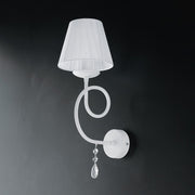 Applique in ferro Bianco una luce decorazione shabby e strass paralume Bianco 19x h38 cm