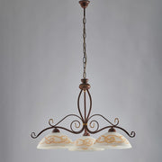 Lampadario lavorato in ferro Nero Ruggine rifinitura Oro tre luci 71x h56 cm