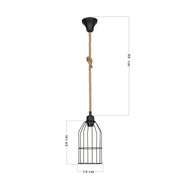 Lampada a sospensione Halat ASZ0549 in metallo nero e corda