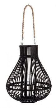 Lanterna Belem nero con manico in bamboo