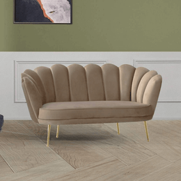 Divano Orel due posti in velluto beige a conchiglia