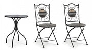 Set da giardino tavolo e 2 sedie con decori in ceramica Huston